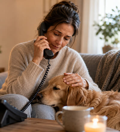 Lady hugging her dog
